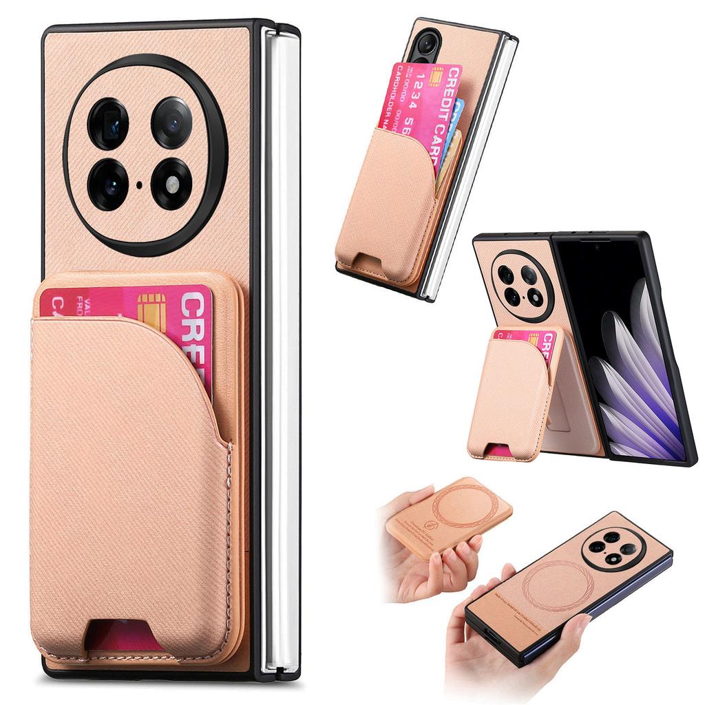 For Oppo Find N5 5G Magnetic Case Kickstand Denim Texture Leather Back Cover with Detachable Card Bag