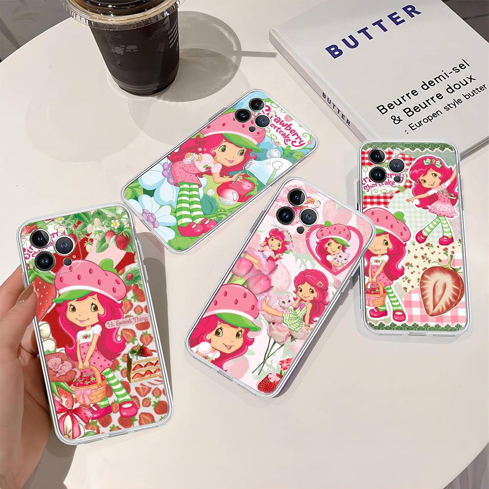 S-Strawberry-shortcake Girl Phone Case For IPhone 11 12 13 14 15 16 17 Pro Max Plus Transparent Back Cover