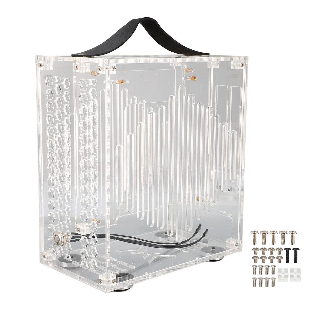 23x20.5x12cm Miniatyr ITX PC-kabinett Klar Arcylic PC-kabinett Bærbar DIY Stasjonær Datamaskin-kabinett 360