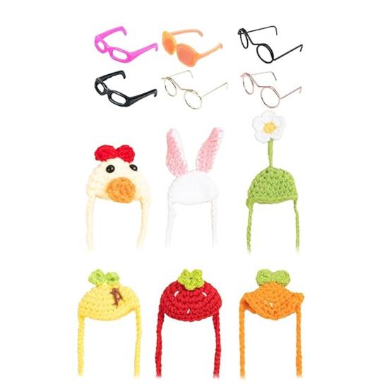 Mini Knitting Hats with Sunglasses Cute Mini Goose Outfits Soft Knit Hat Sunglasses Decorations for Magnetic Goose Statue Small Pets