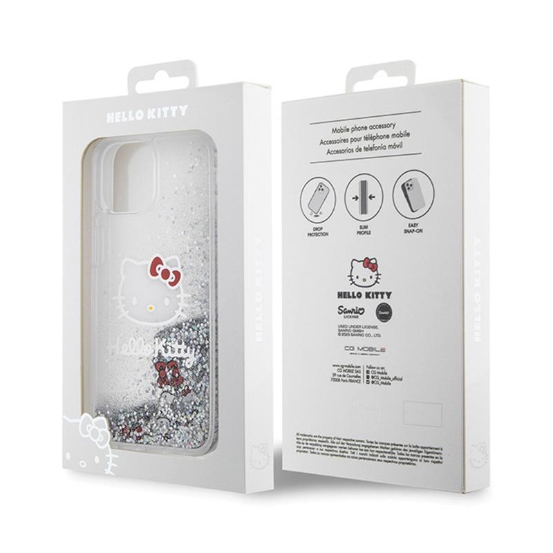 Hello Kitty Liquid Glitter Charms Kitty Head - Etui Iphone 14 (Srebrny)