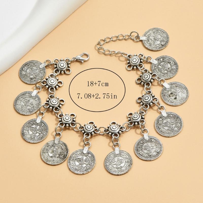 Vintage Bohemian Gypsy Coin Tassels Anklet Chain Retro Bracelet for Women Beach Party Stylish Barefoot Sandals Jewelry