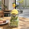 Ensemble de Têtes de Paille Dessin Animé Tasse en Verre Ours Mignon avec Couvercle, Bouteille d'Eau en Plastique/Verre 500/591ml pour Grande Capacité Boissons Chaudes/Froides, Motif Café