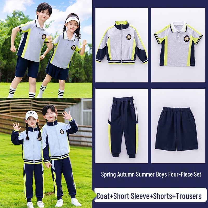 Zestaw 3-częściowy mundurek przedszkolny i podstawówkowy w stylu preppy na wiosnę i jesień. Idealny na Dzień Sportu i Jednolite Ubranie Klasowe.
