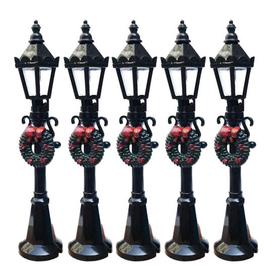 Mini Straßenlaterne Retro Miniatur Straßenlaterne mit Weihnachtskranz Miniatur Straßenlampenmodell für Puppenhaus Miniaturszenen DIY Mikrolandschaft