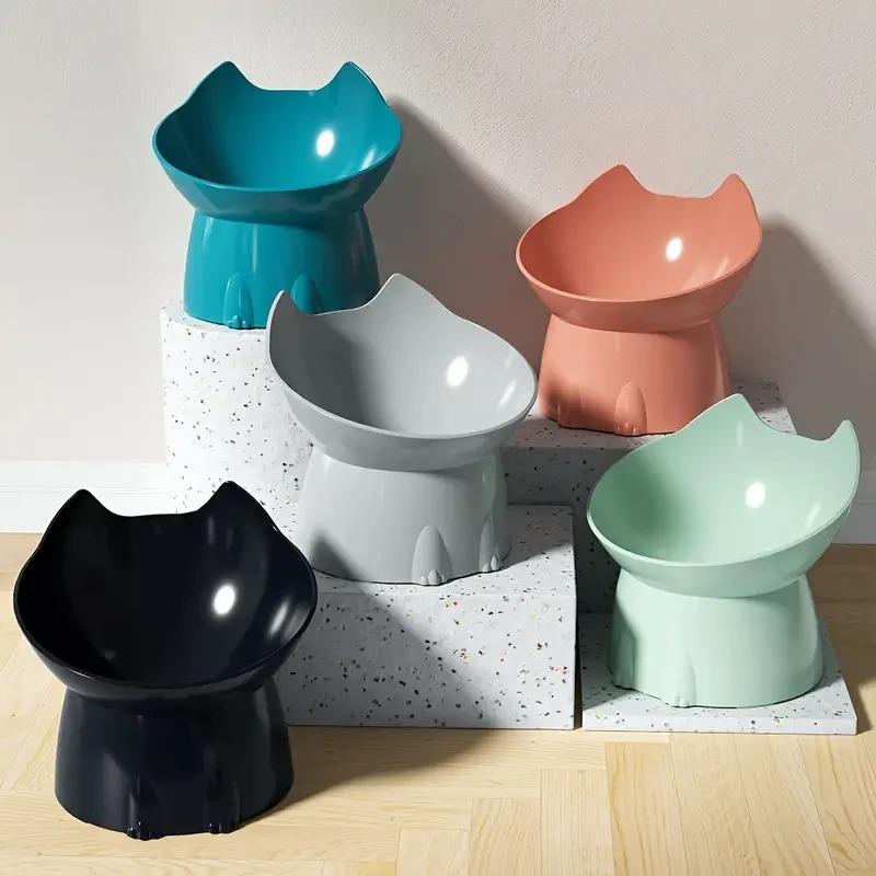 1pc Whisker Ware Elevated Cat Bowl Anti-Tip Plastic Raised Pet Feeding Dish with Tilted Edge Neck Protection Kitty Food