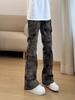Men's Winter Slim Fit Camouflage Cargo Bootcut Jeans with Straight Leg and Velvet Lining.