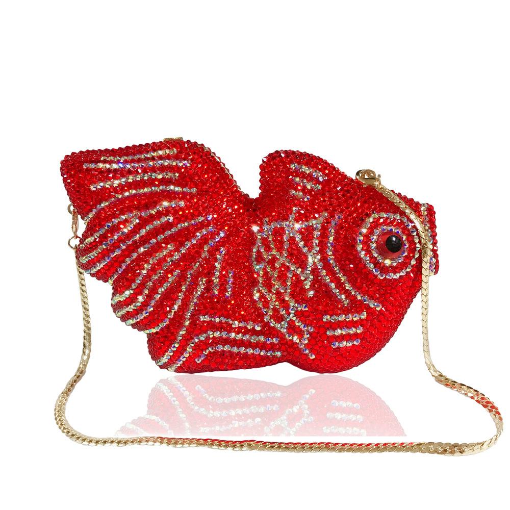 

Red Goldfish Rhinestone Cartoon Animal Diamond Dinner Bag Handmade Diamond Crystal Women s Hand Hard Bag красный