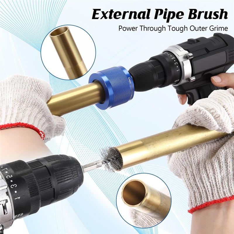 ABUL-Copper Pipe Cleaning Brush Set For Drill Includes External Wire Bore Brush, Internal Tube Cleaner(1/2In, 3/4In, 1In)
