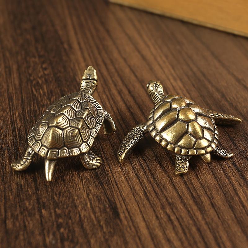 Schildkrötenstatue aus reinem Kupfer, Vintage-Schildkrötenfiguren aus Messing, für den Schreibtisch, Feng Shui-Ornament, Miniaturen, antikes Teehaustier, Basteln, Geschenke