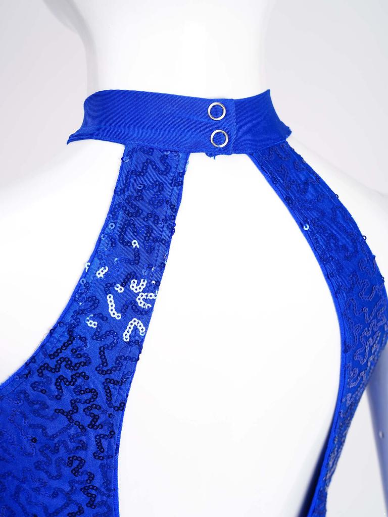 Mädchen Halter Ärmellos Rückenfrei Pailletten Stufig Quaste Tanz Jumpsuit Cha cha Latein Kostüm