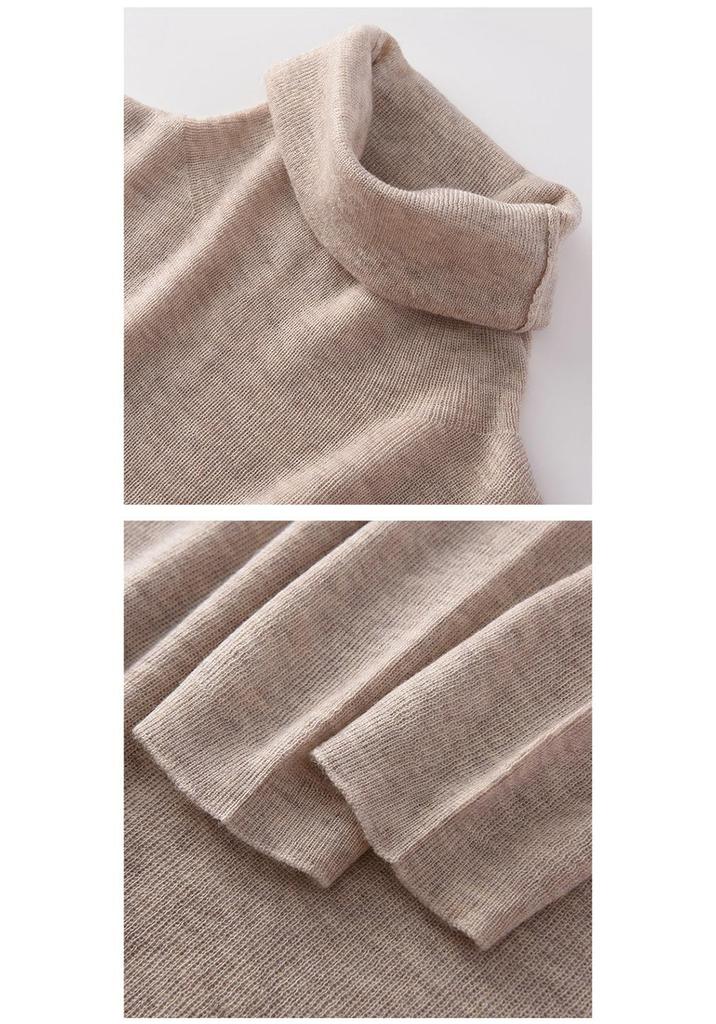 Women's Slim Fit High Neck Wool Sweater - Knitted, Autumn/Winter Collection