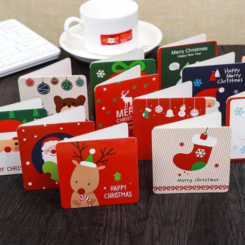 24Pcs/lot Christmas Greeting Card Kids Mini Christmas Blessing Greeting Cards Envelope New Year Postcard Gift Card Xmas Party