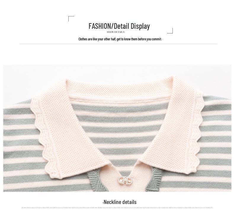 Módní pruhovaný pletený svetr pro ženy středního a staršího věku s klopovým límcem, jaro/podzim 2025