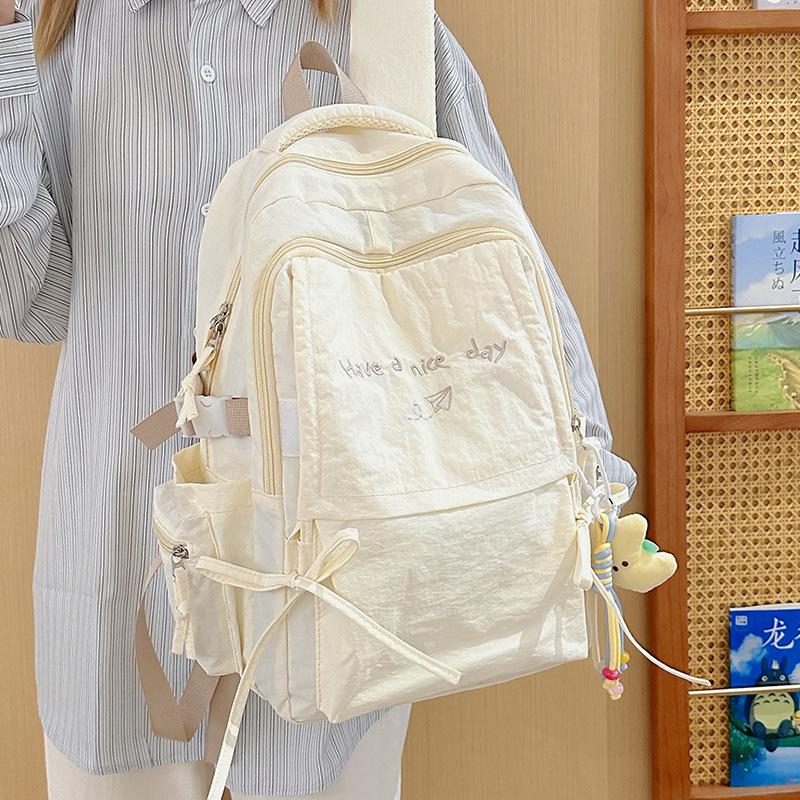 Large Capacity Solid Color Backpack Women'S Simple And Versatile Junior High School High School College Student Schoolbag Korean Travel Backpack