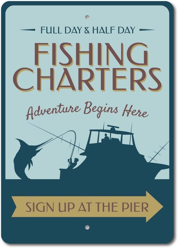 Fishing Charters Sign Deep Sea Fishing Sign Fishermansign Metal Sign es TinSignEUaaluminum 20x20cm(8x8inch)