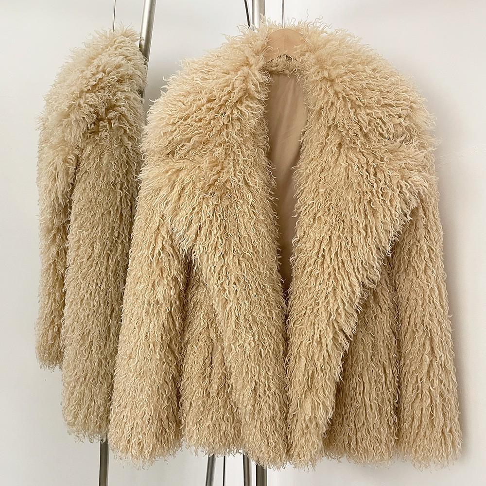 Winter Faux Fur Imitation Tan Lammfell Kurzer Mantel