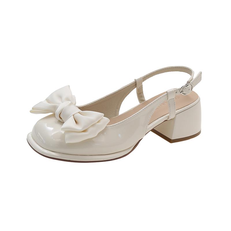 High Heel Sandal for Women Shoes Closed Toe Med Mary Jane 2024 Summer Suit Female Beige High-heeled Retro Square Medium New Comf