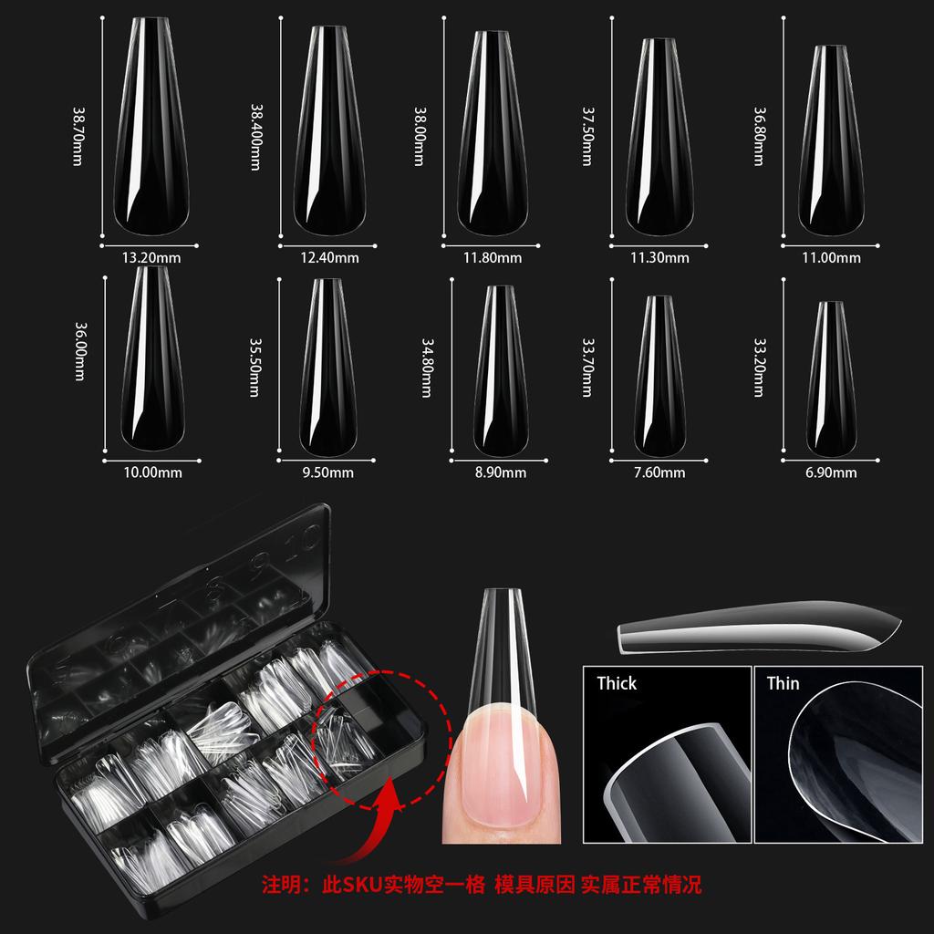 Boxed Transparent Fake Nails Mulit-Shaped Size Almond Coffin Press On Acrylic Nails For Manicure Art Extension Decoration