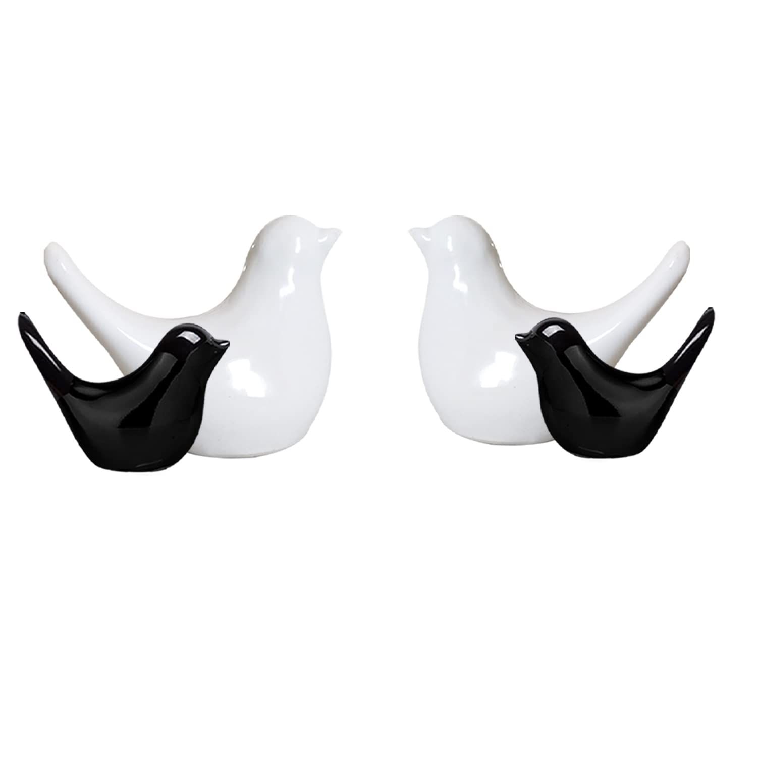 

Creative White and Black Glossy Ceramic Birds Figurines Home Decorations Accessories Party (Pack of 4, Black & White)