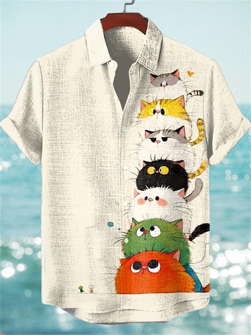 Surfing Print Men s Shirt Summer Anime Retro Lapel Hawaiian Beach Shirt Casual Single Breasted Short Sleeved Top S