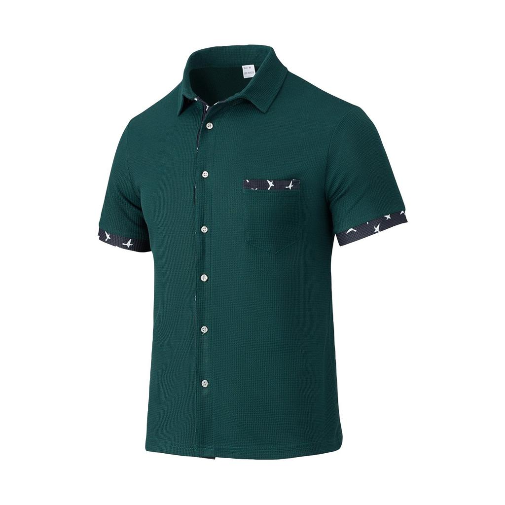 Men's Casual Business Floral Prints Short Sleeve Shirt Men's Lapel Collar Button-Down Shirt