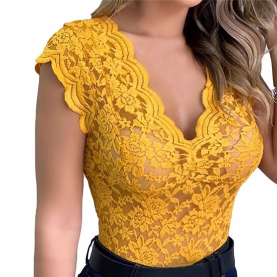 Ärmelloses Tunika-Oberteil mit V-Ausschnitt, durchsichtige, hohle Sommerbluse mit floraler Spitze, Streetwear