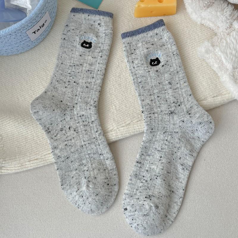 Gray-Blue Wool Socks Children'S Warm Ideas Yarn Twist Medium Tube Socks Fleece Thickened Winter Confinement Socks