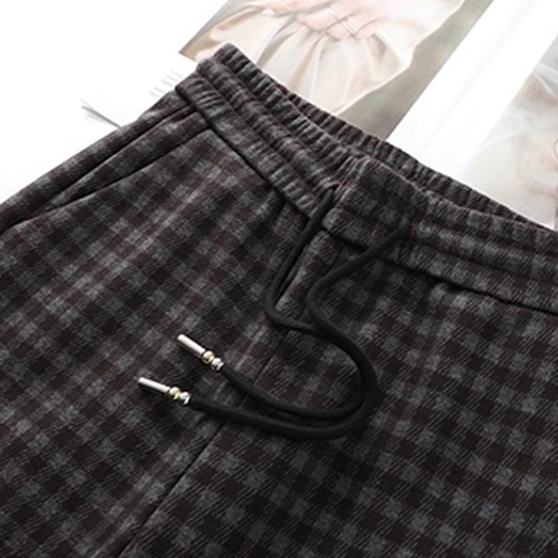 Women's 2024 Winter Wool Plaid Fleece-Lined Elastic Waist Wide-Leg Pants