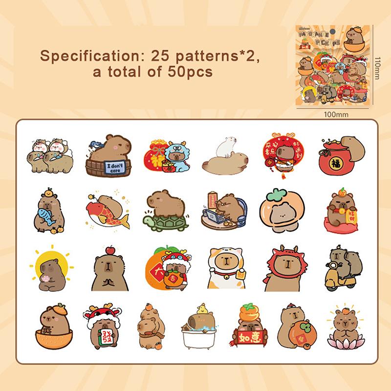

50 шт. милые наклейки с изображением капибары в стиле кавайи для женщин и девочек, прозрачные водонепроницаемые наклейки, наклейки для украшения дневника as the picture