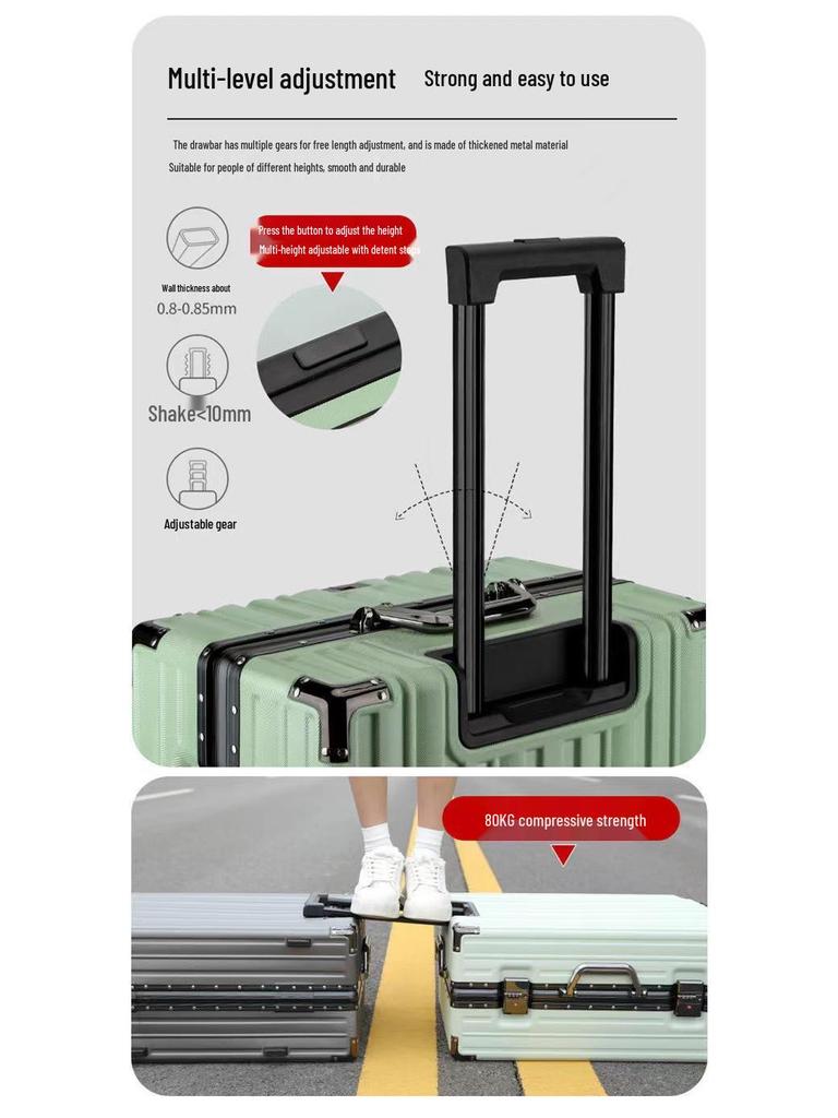 24-Inch Women's Silent Wheeled Suitcase: Durable Aluminum Frame, Large Capacity, Carry-On with Password Lock