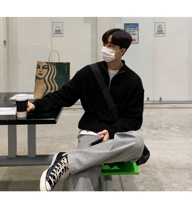 Herren Strickjacke im koreanischen Stil mit halbem Reißverschluss: Herbsttrend, gutaussehender & vielseitiger Strick-Rollkragenpullover mit Stehkragen.