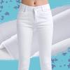Women's High Waist Skinny Stretch White Denim Pants with Velvet Lining for Autumn and Winter