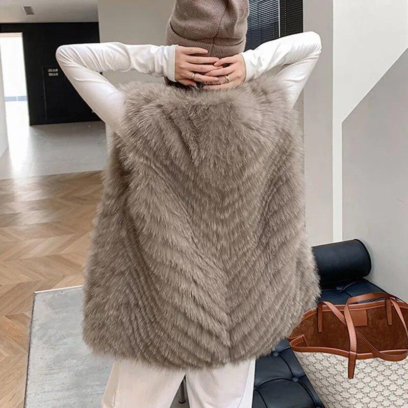 Autumn Winter Fur Vest Women Thicken Warm Plush Sleeveless Jackets Female Mid Long Women Waistcoat