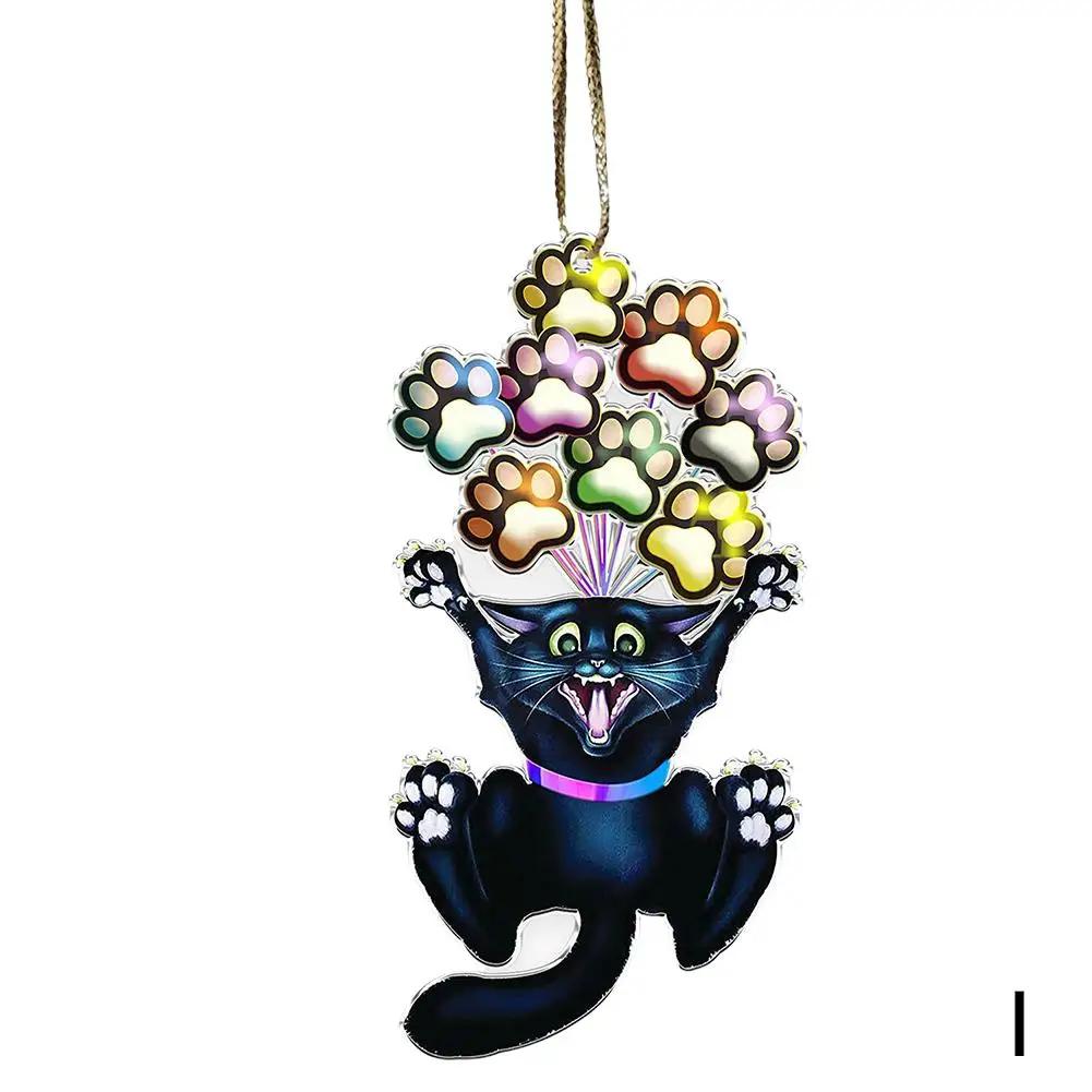 Charming Black Cat Christmas Ornament 2D Acrylic Hanging Decor For Tree Car Mirror Keychain Kid Xmas Gift Holiday Party Sup Q3E6