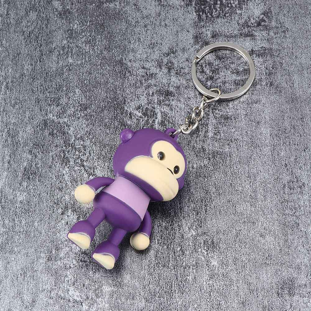 Cute Monkey LED Key Chain With Sound Key Ring Mini Flashlight Torch Animal Shape Keyring For Kids Toy Bag Accessories Gift