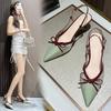 Fuxing - Tacones altos de aguja con punta francesa y lazo para mujer: elegantes sandalias de punta cerrada para el verano