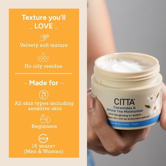 CITTA Ceramides & White Tea Moisturizer for Men & Women | Hydrating Face Moisturizer with Niacinamide for Dry Skin | 50 Gm