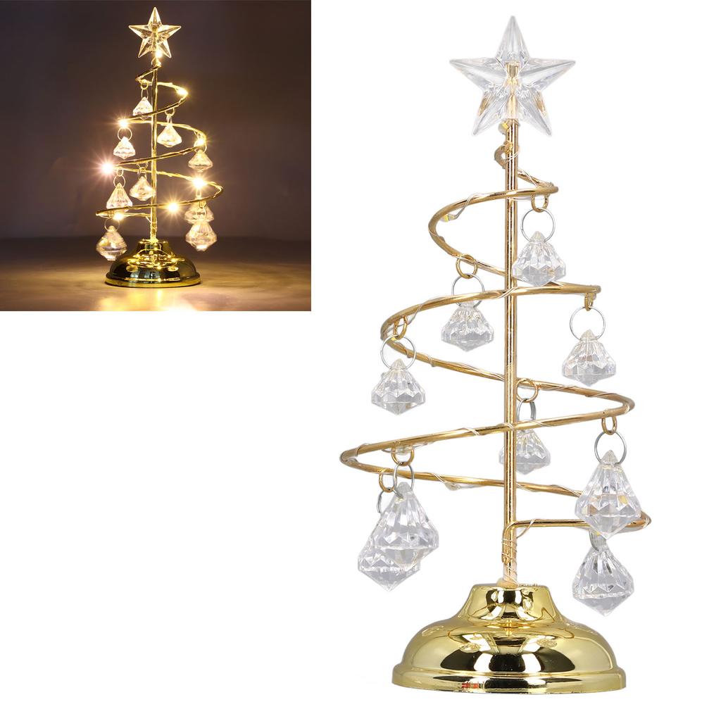 ZK30 LED Christmas Tree Lamp Small Crystal Decorative Iron Tree Night Light Ornament for Gift Golden Warm Light