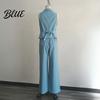 Women Two-piece Women's Summer 2 Piece Business Work Outfits Sleeveless Button Slim Fit Suit Down Vest And Wide Leg Pants Matching Set Clothing