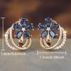 Vintage Blue Cubic Zirconia Flower Earrings for Women Luxury Gold Color Wedding Earrings Party Jewelry
