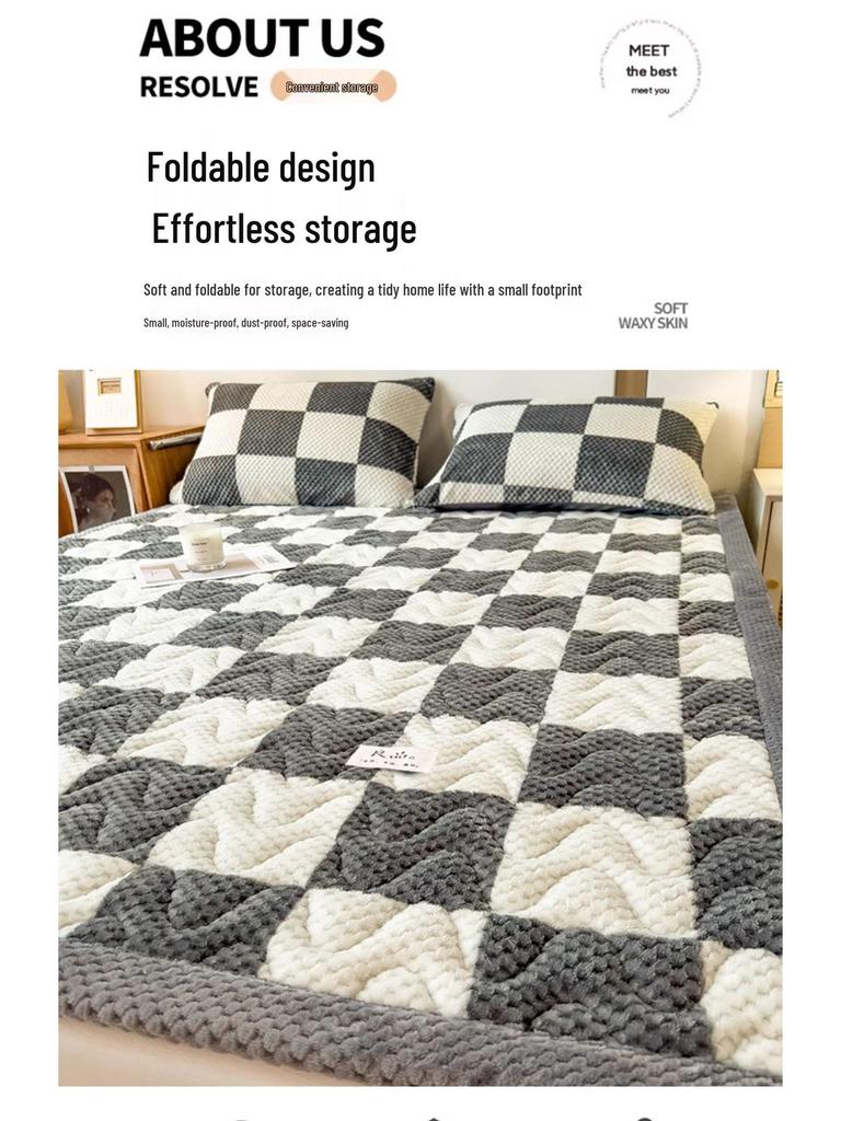 Thick Plush Winter Bed Pad - Solid Color, Warm Milk Velvet Mattress for Dormitory or Bedroom