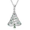 Hollow Christmas Tree Star Top Mixed Green and Clear Stone Pendant Holiday Women Clavicle Necklace