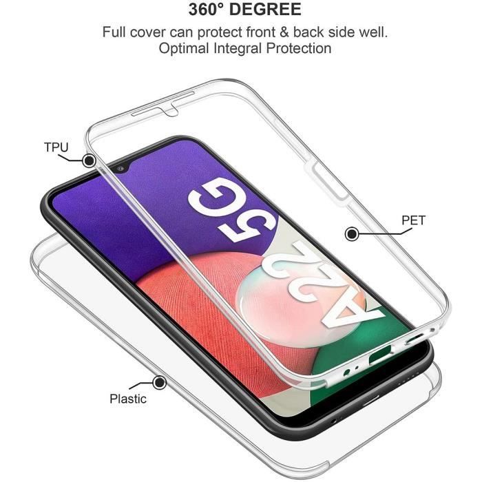Case - BOOLING - for Samsung Galaxy A22 5G - 360 Double-sided Protection - Shock Resistance - Transparent