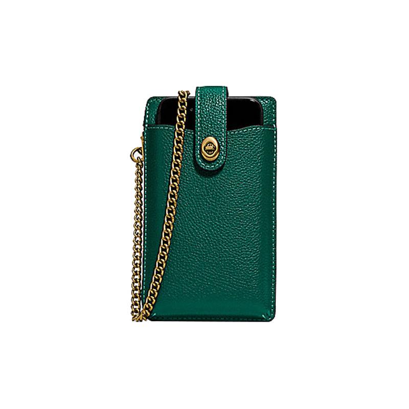 COACH Turnlock 10 nubuck grain leather chain bag crossbody bag mobile phone bag mini women s dark green dark green зелёный