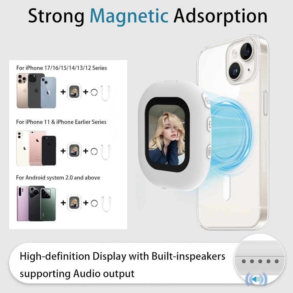 Mini Phone Vlog Selfie Monitor Screen Wireless/Wired Magnetic Back Camera Monitor for iPhone/Android Built-in Speaker