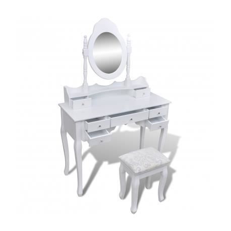 VidaXL Coiffeuse avec miroir et tabouret 7 tiroirs Blanc
