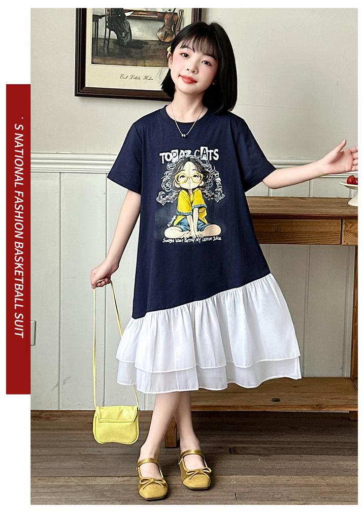 Girls' Summer Dress 2026 New Fashionable Girls' Summer Dress Children's Mesh Splicing T-shirt Skirt