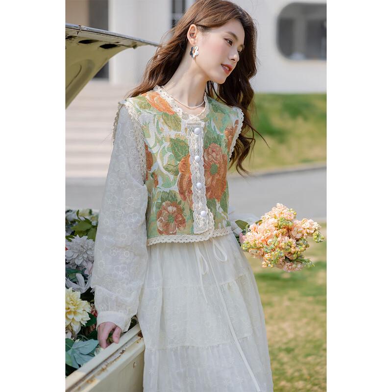Mokana Women s Long-Sleeve Dress and Oil Painting Vest Set XL