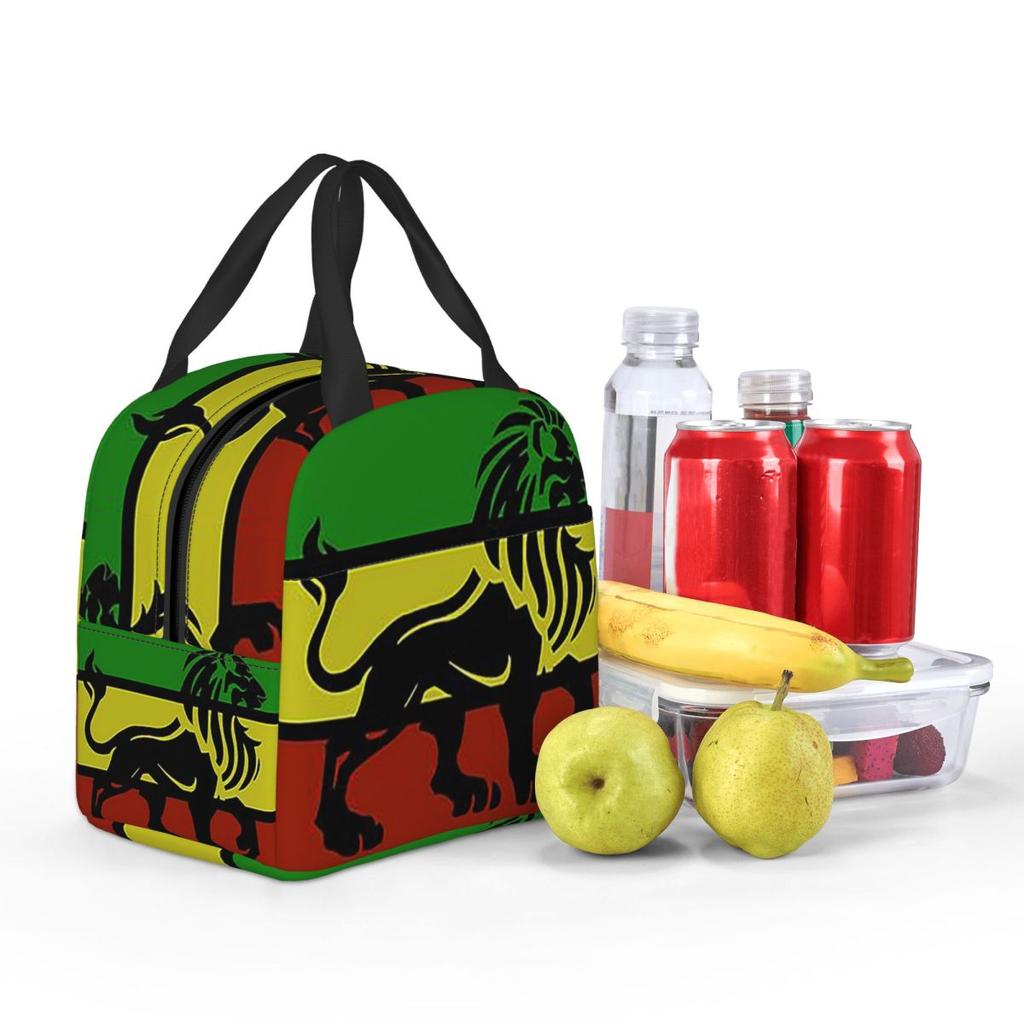 Black Rasta Lion On Rasta Flag Jamaican Reggae Design Insulated Lunch Bag for Women Children Food Boxes Thermal Lunch Box Tote